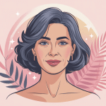 Illustration coupe cheveux mi long dégradé effilé avec frange 60 ans moderne