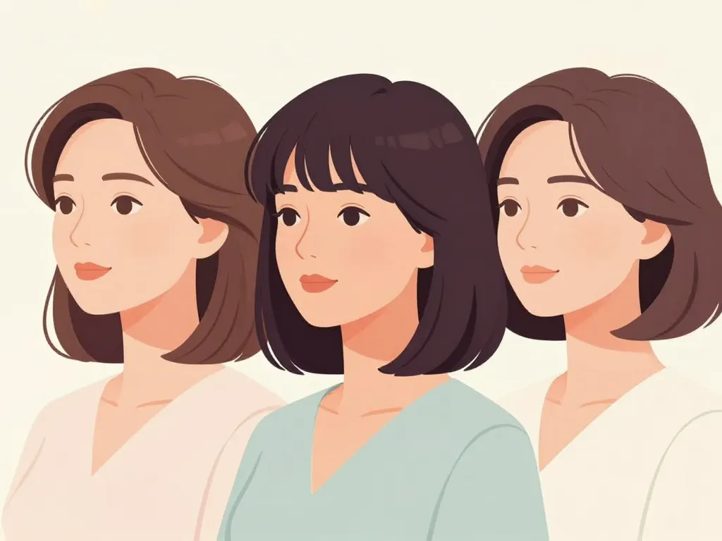 Trois femmes 60 ans coupe cheveux mi long dégradé effilé avec frange