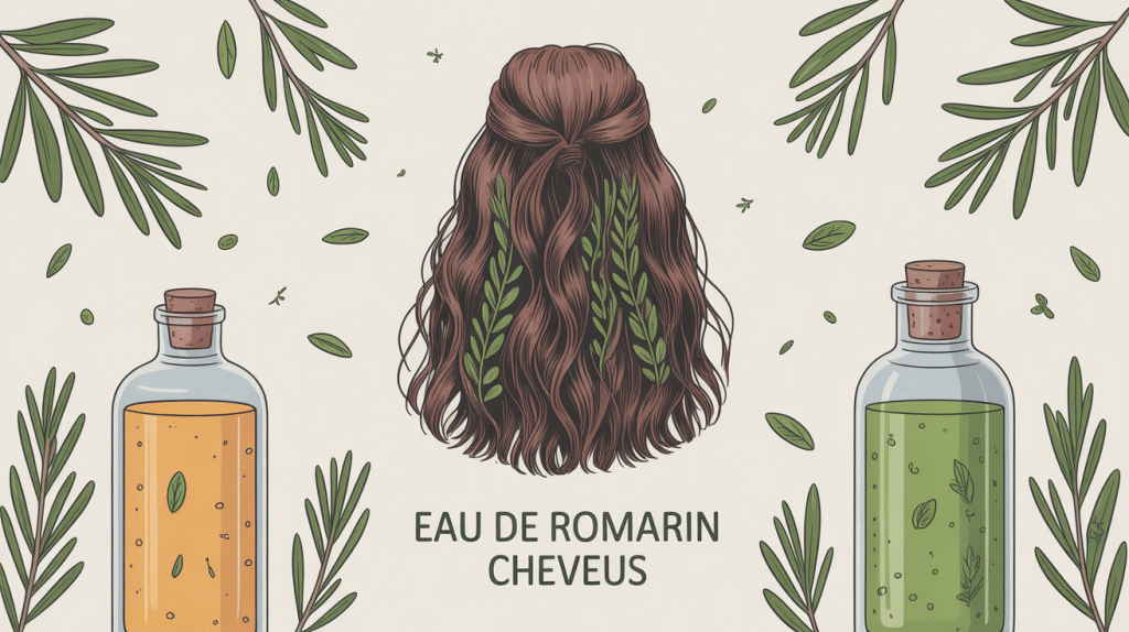 illustration eau de romarin cheveux avis chevelure et flacons
