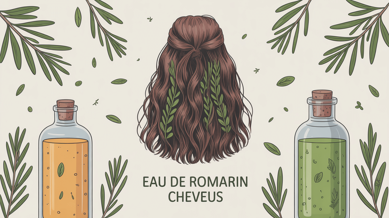 illustration eau de romarin cheveux avis chevelure et flacons