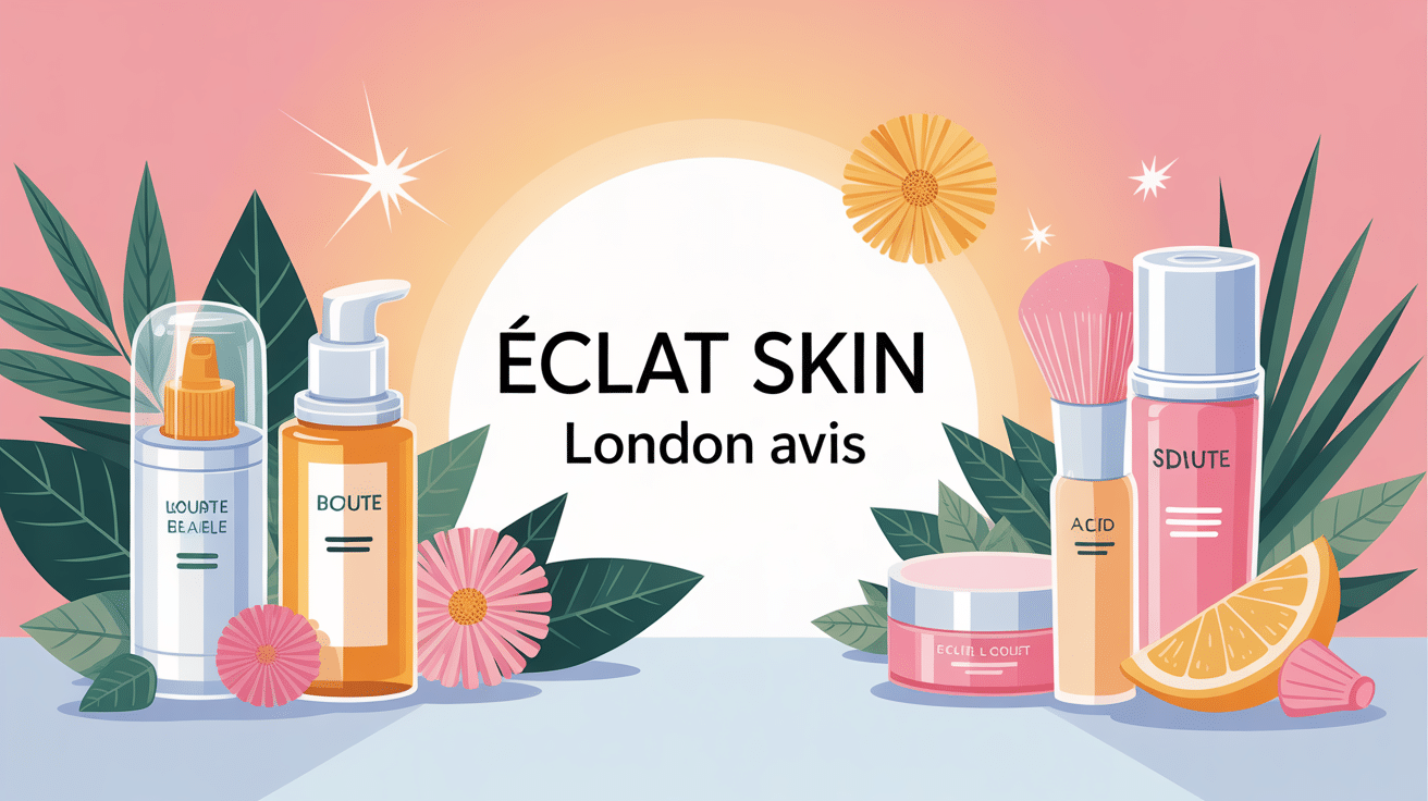 Eclat Skin London avis, illustration élégante produits cosmétiques