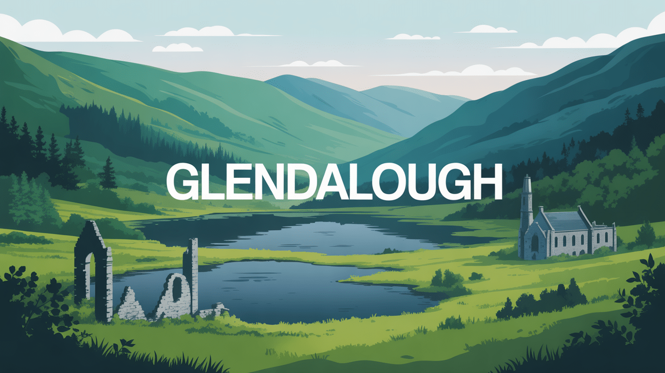 Glendalough comté de Wicklow Irlande, vallée avec lacs et ruines monastiques