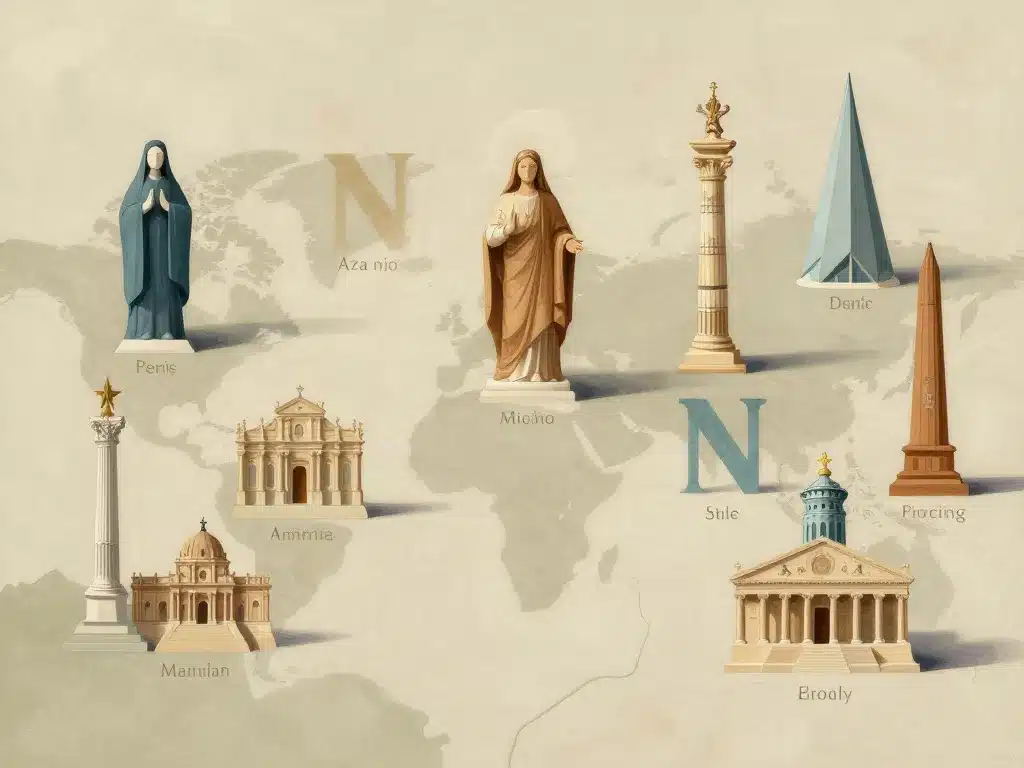 Carte illustrée monuments en N diversité mondiale