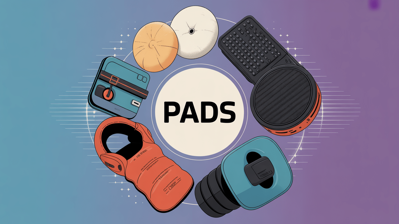 Illustration différents types de pads musique, soin, sport, informatique