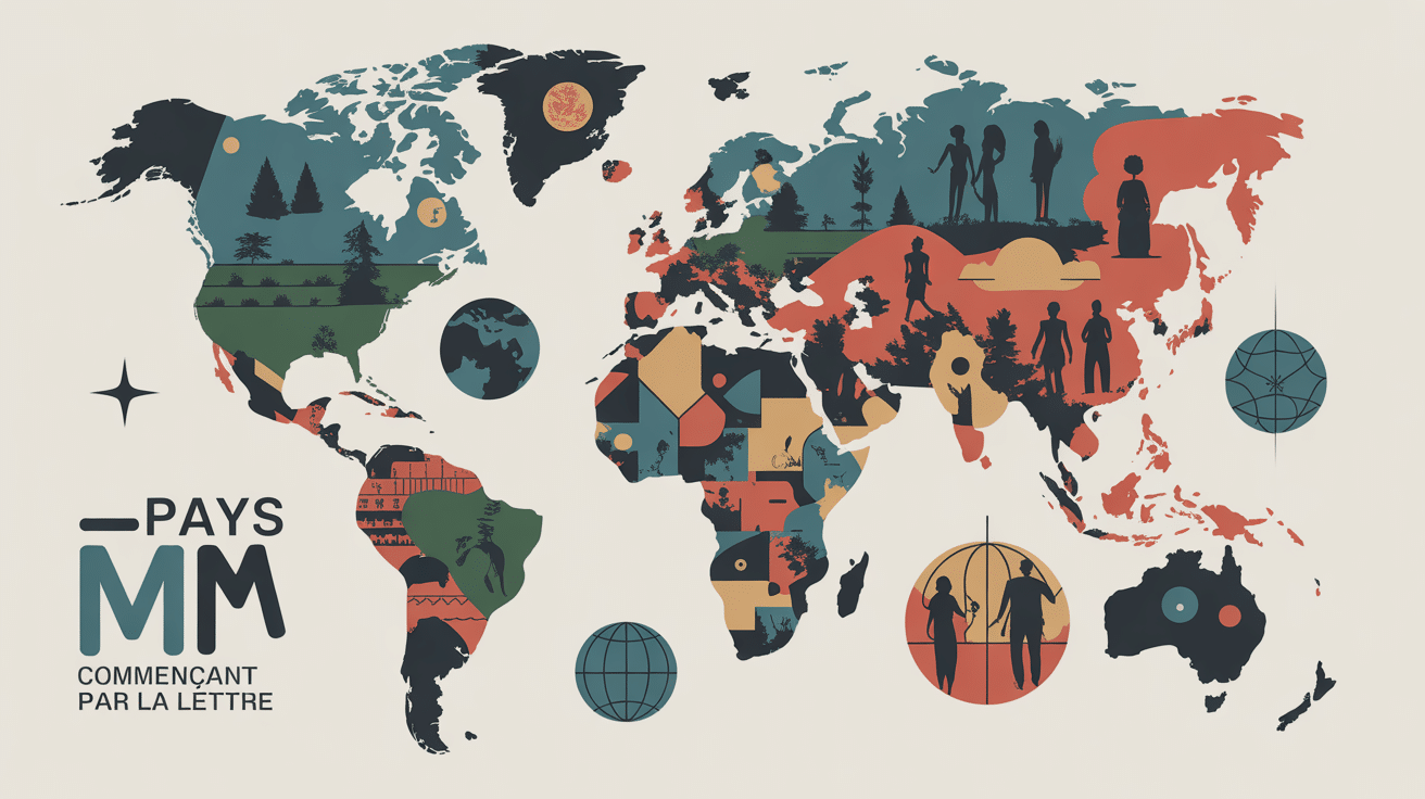 Pays par m, illustration stylisée des pays du monde