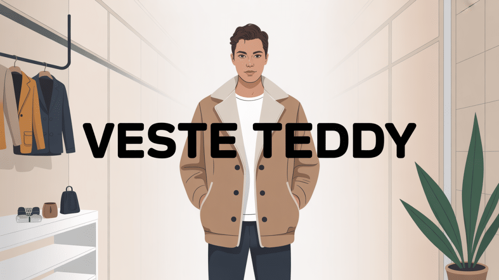 mannequin stylisé avec veste teddy dans décor urbain