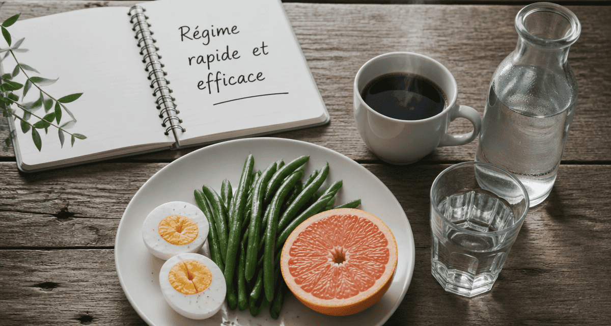 assiette régime rapide et efficace œufs haricots verts pamplemousse