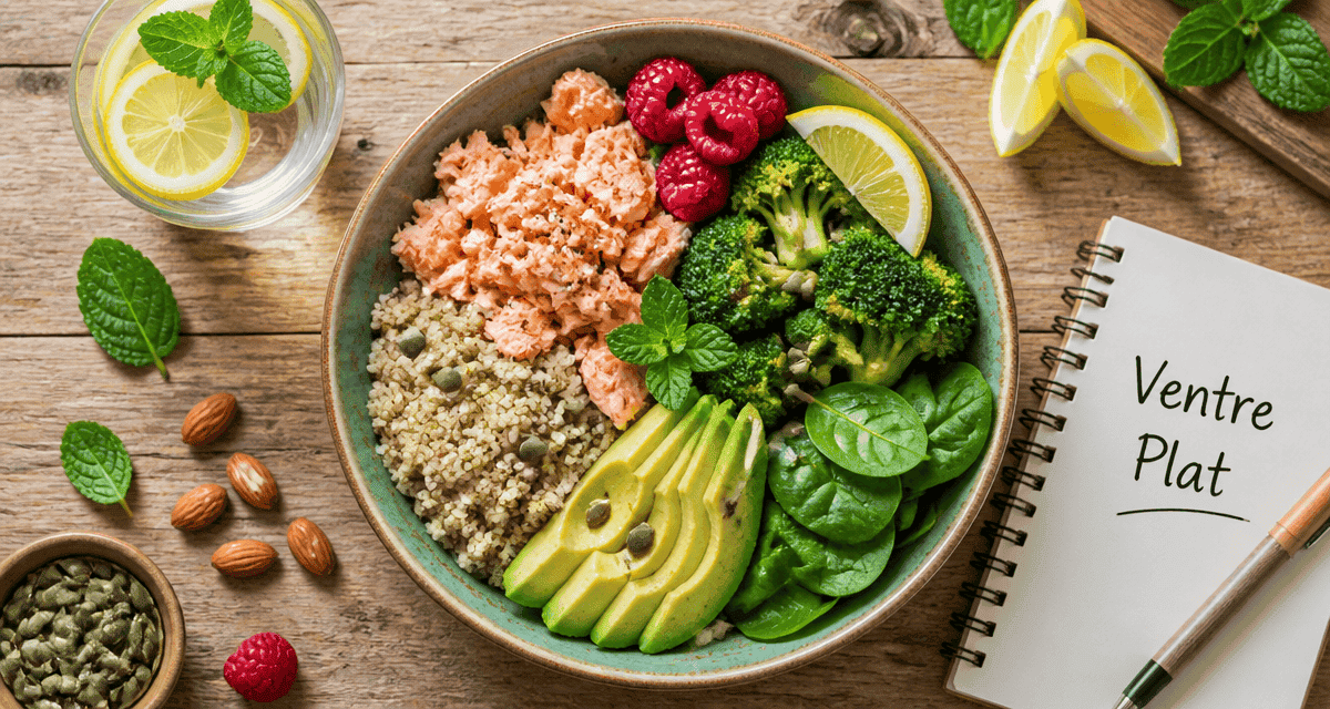 aliment pour perdre le ventre bowl quinoa saumon avocat
