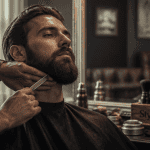 Barbe style homme devant miroir