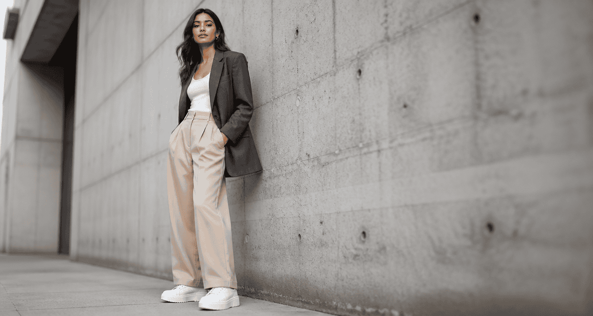 Basket blanche femme tendance 2025 sur look tailleur