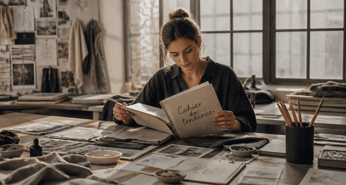 cahier de tendance sur table en studio lumineux