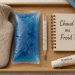 Chaud ou froid pour mal de dos, objets sur table