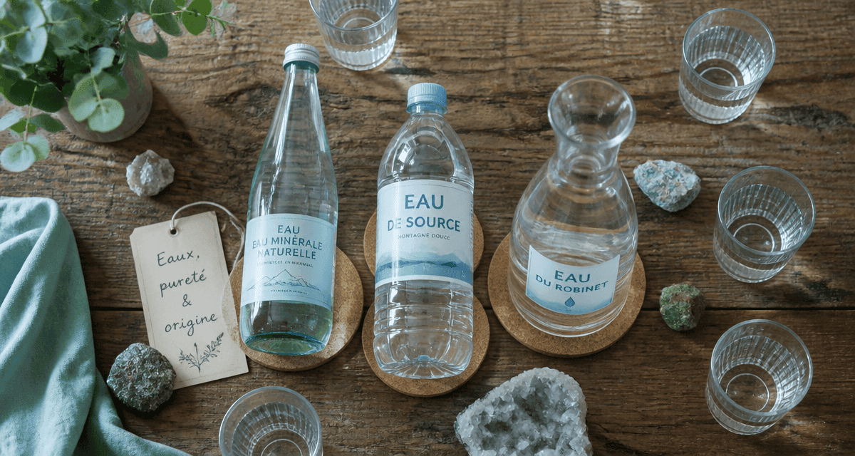 eau minerale ou eau de source bouteilles sur table