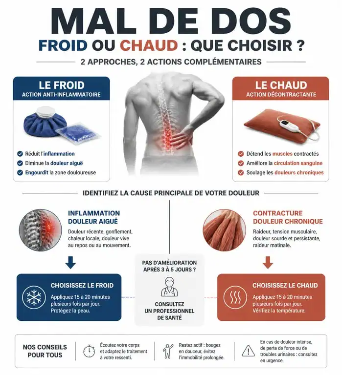 Infographie comparative chaud ou froid pour mal de dos