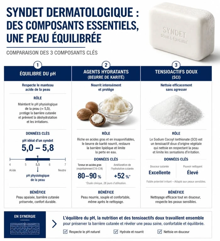 Infographie comparative des critères pour choisir le meilleur savon sans savon pour la peau