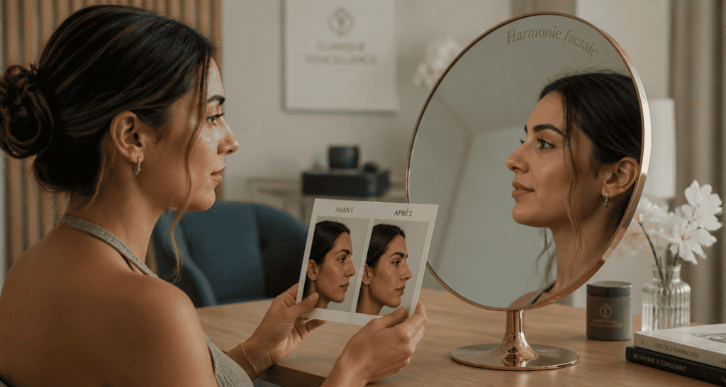 rhinoplastie avant et apres femme profil miroir