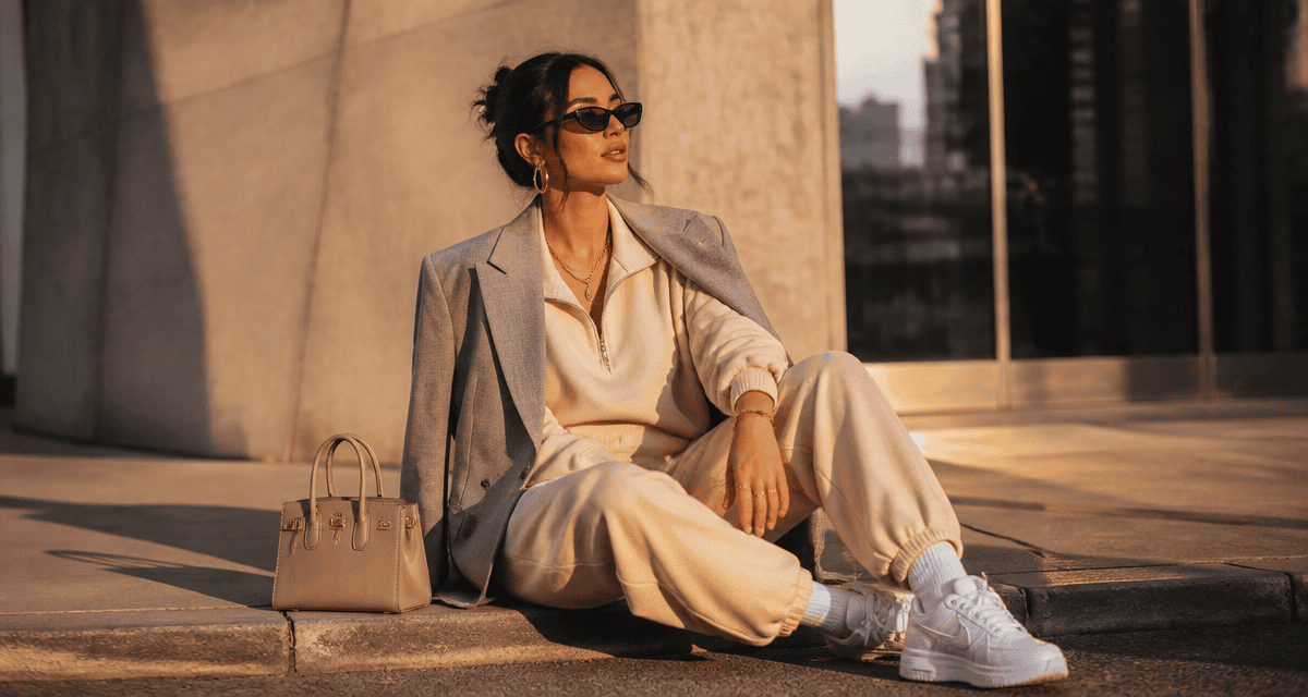 Survetement tendance femme oversize beige blanc mode