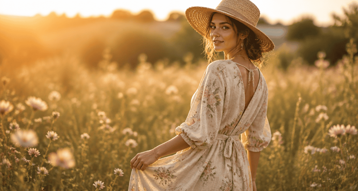 tenue champetre femme robe lin prairie fleurs
