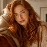 femme cheveux auburn cuivré vagues naturelles