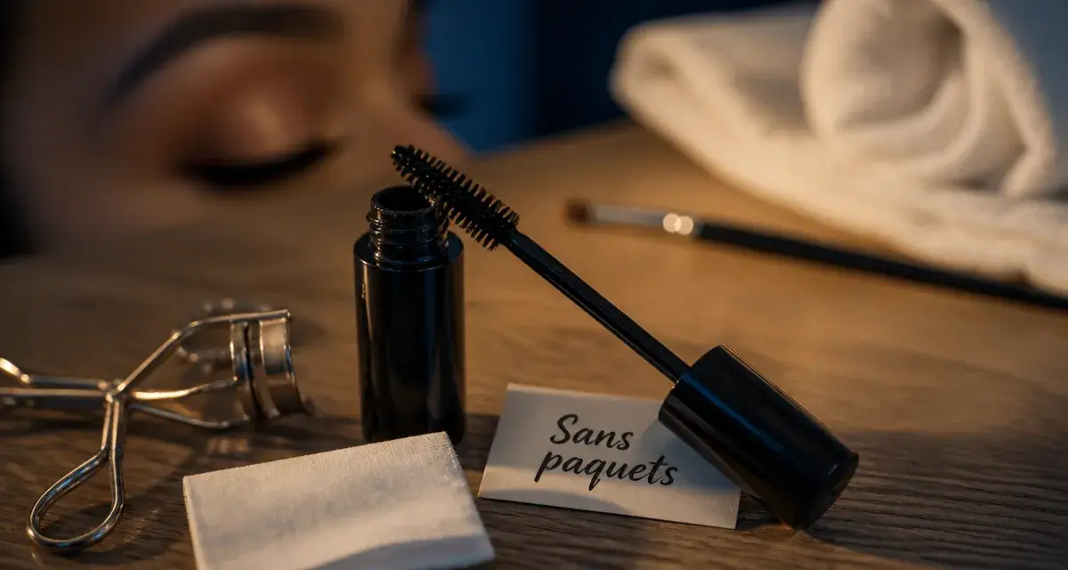 Comment mettre du mascara sans paquets : gros plan brosse et recourbe-cils