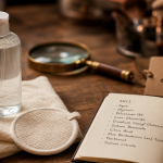Eau micellaire meilleure : flacon et coton sur table