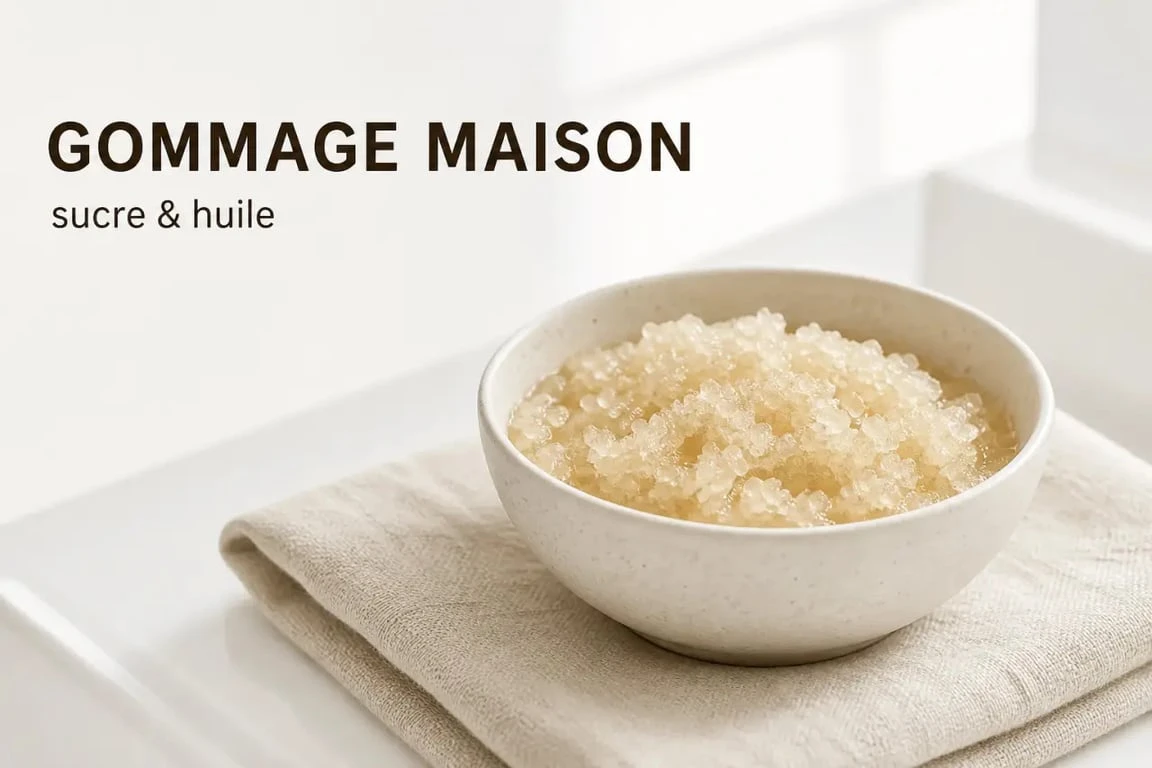 Gommage corps maison au sucre et huile dans un bol pour une peau douce