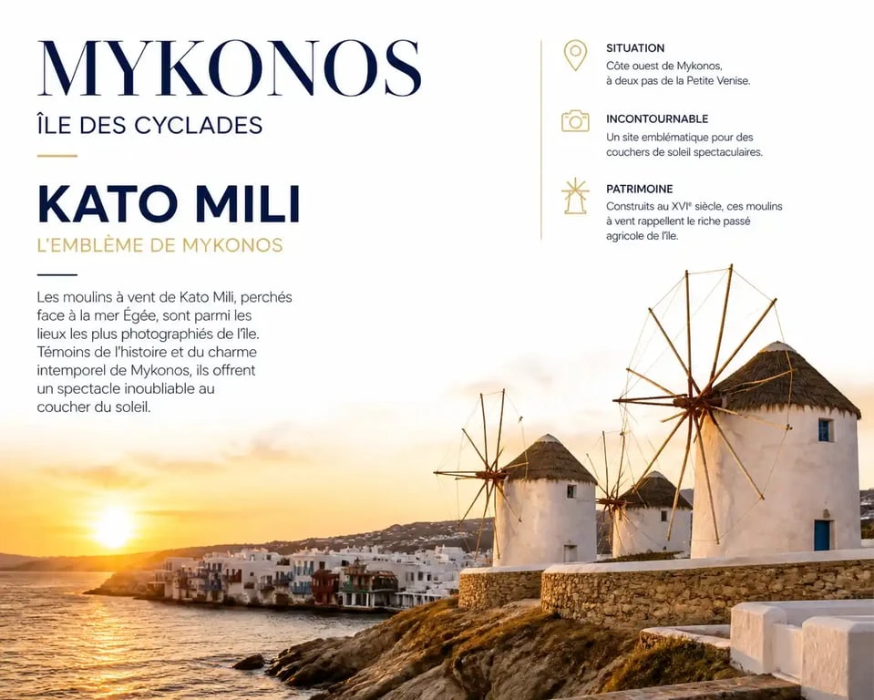 Moulins à vent de Kato Mili à Mykonos, incontournable pour que faire à Mykonos
