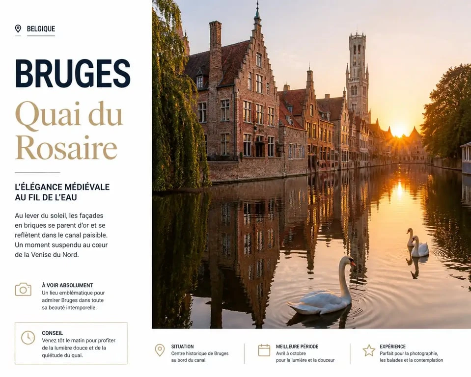 Vue emblématique du Quai du Rosaire pour visiter Bruges en 1 jour