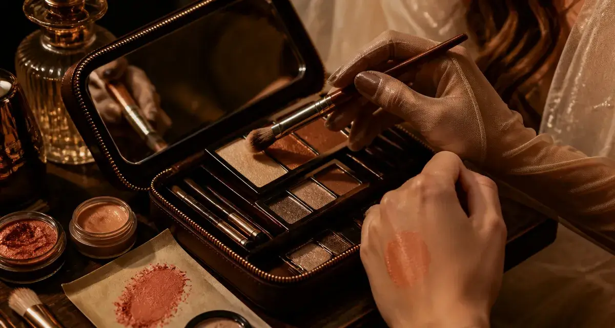 Maquillage pour mariée brune : palette champagne, cuivre et chocolat, teint longue tenue