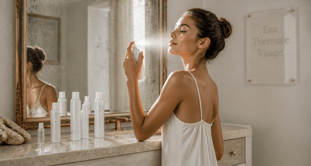 Meilleure eau thermale visage application femme