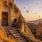 turquie maison troglodyte cappadoce au lever du soleil