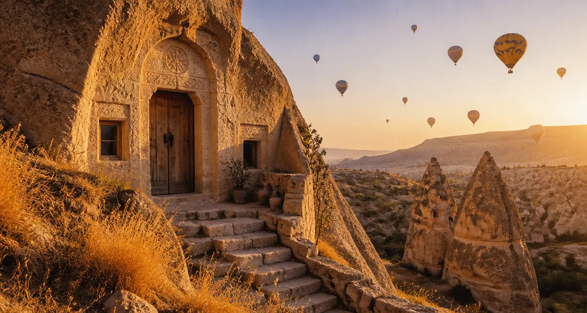 turquie maison troglodyte cappadoce au lever du soleil