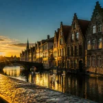 Visiter bruges en 1 jour : Quai du Rosaire, canal et cygnes au golden hour