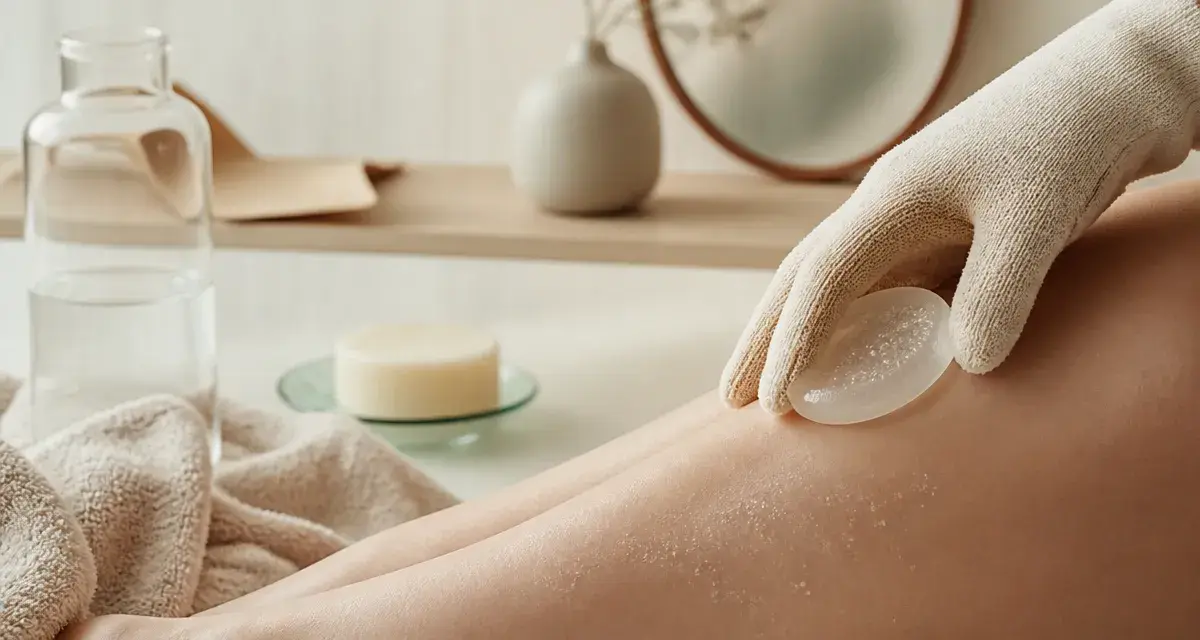 Avis gomme dépilatoire : gomme exfoliante sur peau douce, jambes sans irritation visible