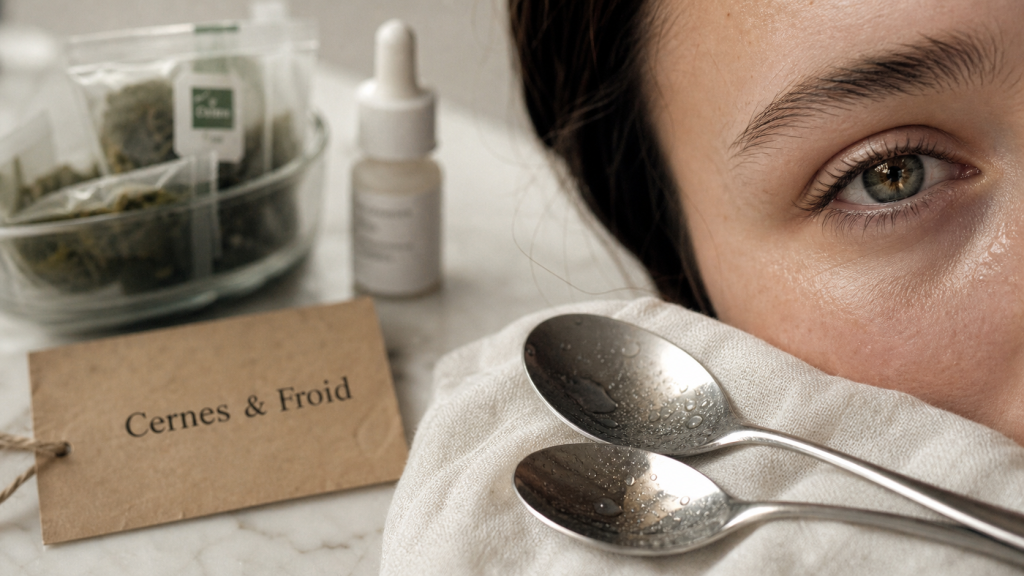 Comment cacher ses cernes sans maquillage : cuillères froides sous les yeux