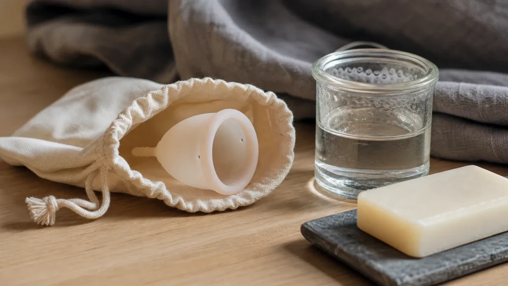 Coupe menstruelle bio en silicone médical, posée pour stériliser, sans fuite