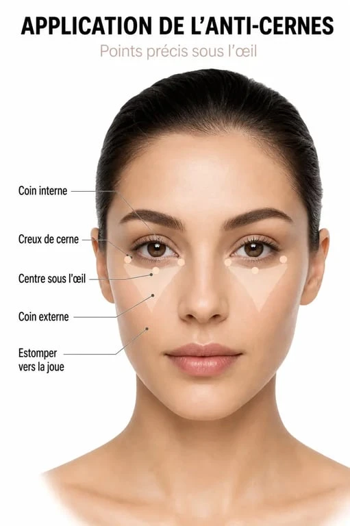 Schéma illustrant comment appliquer son anti-cernes pour un regard lumineux