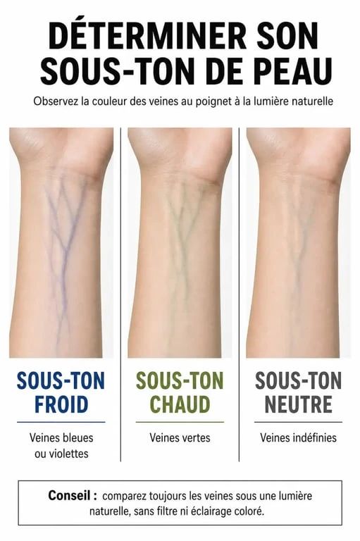Infographie expliquant comment trouver son sous-ton de peau pour choisir son fond de teint