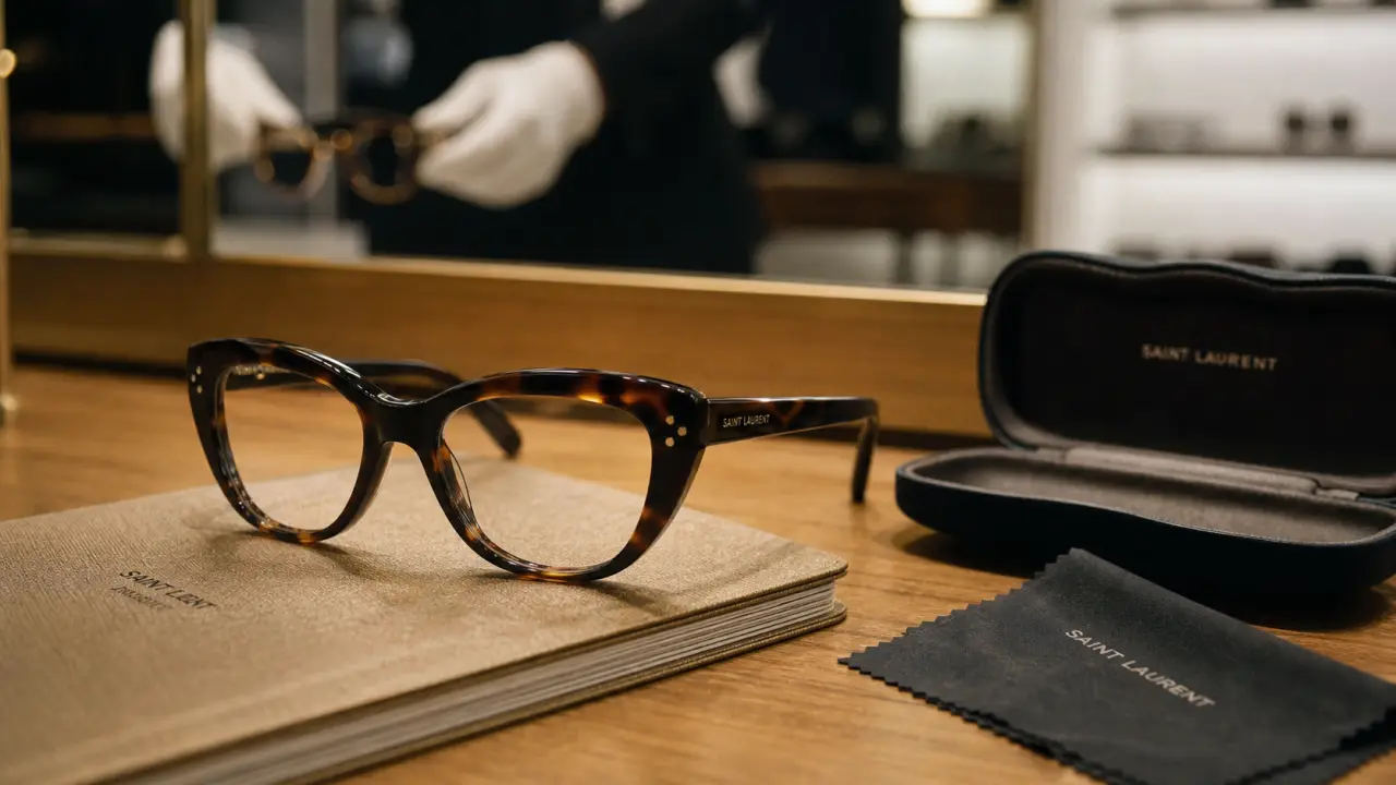Lunettes papillon femme sur un bureau, style rétro glamour