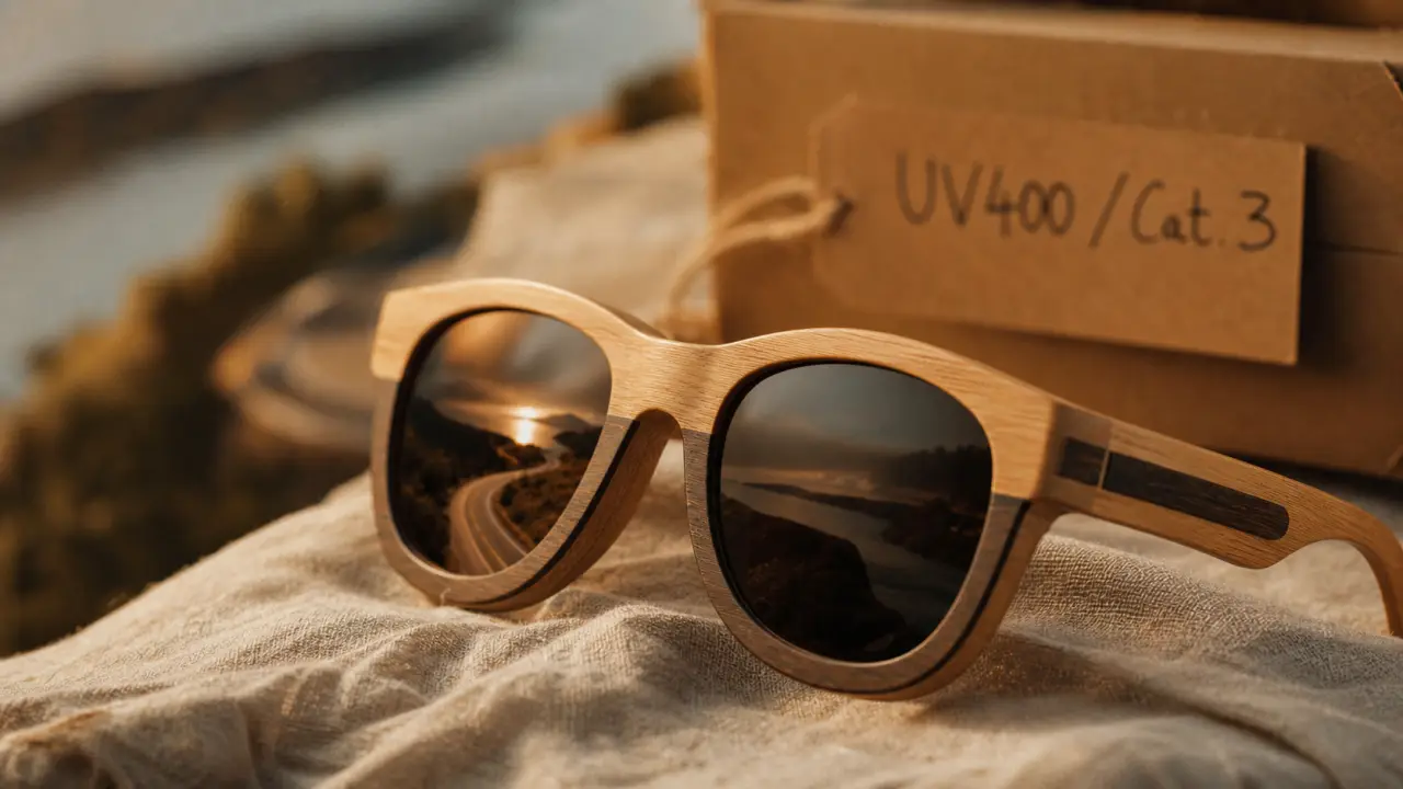 Lunettes soleil bois UV400 polarisées, style naturel