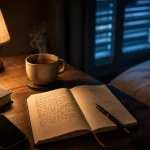 Une routine du soir pour bien dormir à 18-19 °C, tisane et carnet, téléphone éteint