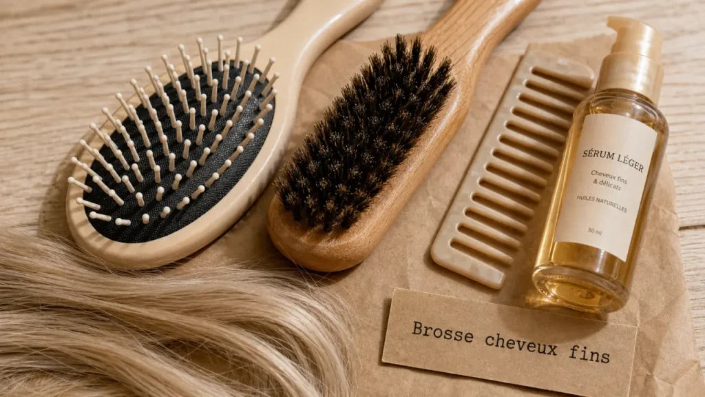 Brosse cheveux fins : poils de sanglier, picots flexibles et gestes pour éviter la casse