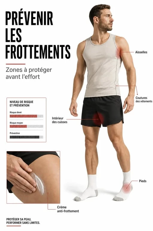 Crème anti frottement appliquée sur les zones sensibles pour limiter les irritations dues au sport, à la chaleur et aux vêtements serrés
