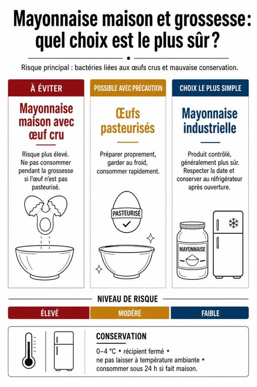 Mayonnaise maison enceinte : infographie des options à éviter, à vérifier et plus sûres pendant la grossesse