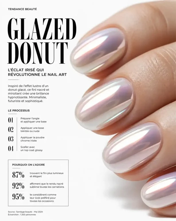 Idée ongle semi permanent finition chrome glazed donut