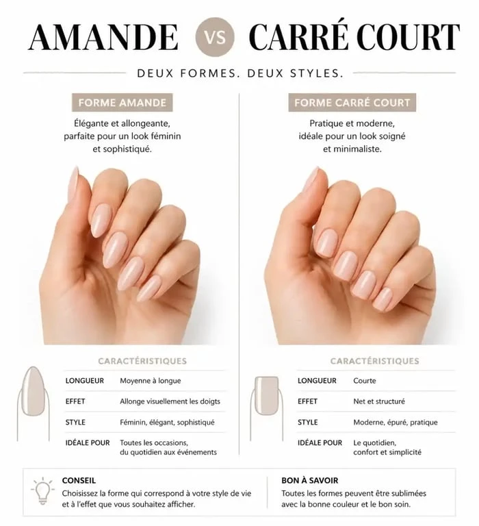 Idée ongle semi permanent selon la forme de l'ongle