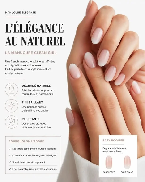 Idée ongle semi permanent style minimaliste baby boomer