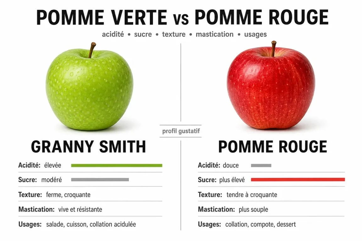 Pomme verte bienfait : comparaison visuelle entre pomme verte et pomme rouge