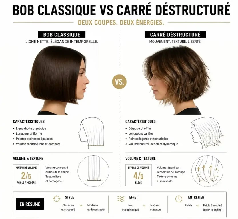 Comparaison visuelle entre un carré classique et un carré déstructuré pour illustrer le volume