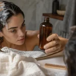 Meilleur shampoing racines grasses pointes sèches : flacon et mousse sur cuir chevelu